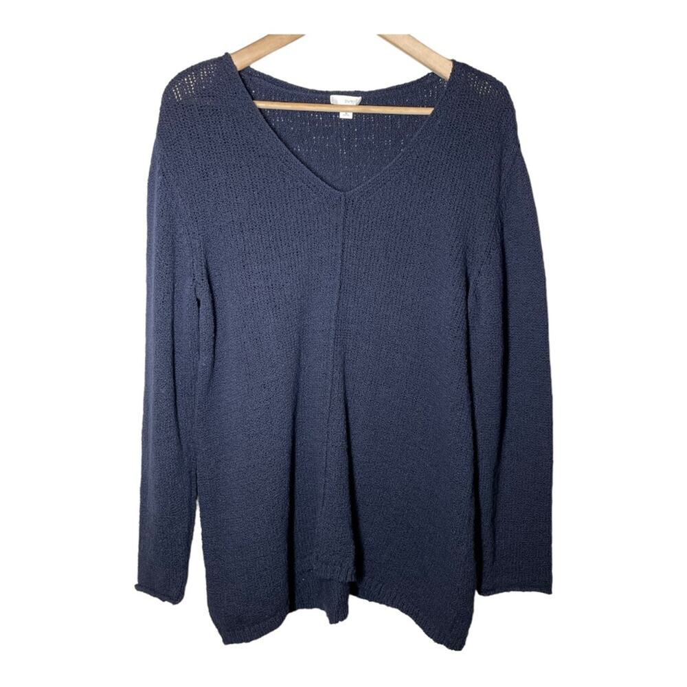 J Jill Purejill Navy Blue V-Neck Sweater Medium Petite MP